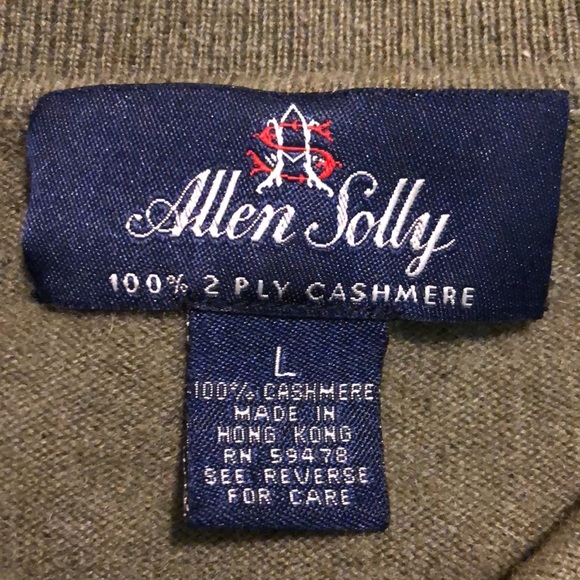 Vtg ALLEN SCULLY Size XL Mens 2-Ply Cashmere 3-BtnNeck Polo Sweaters Olive Green - Picture 10 of 12